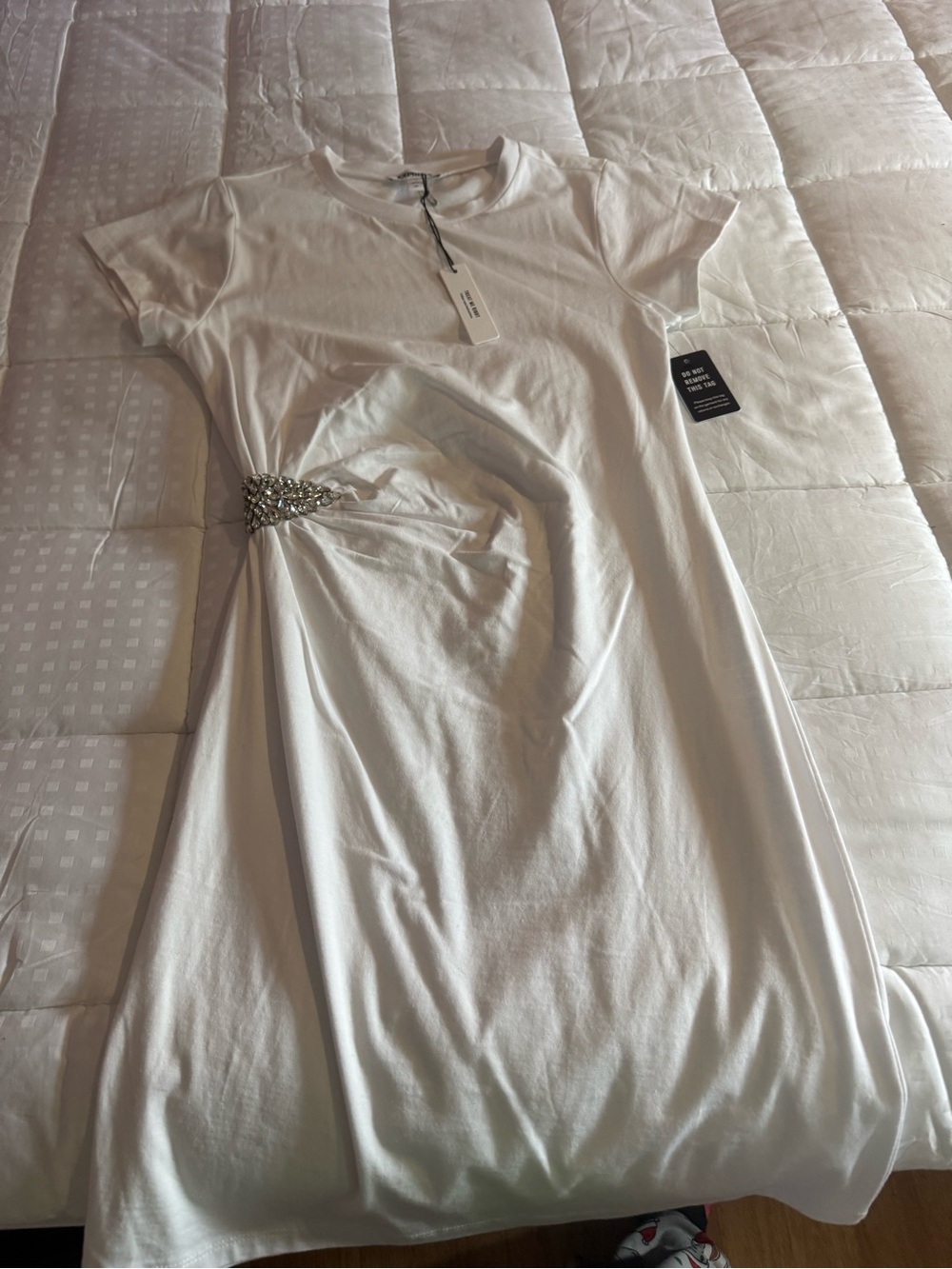 Express White Short Sleeve Tee Dress with Tag Detail